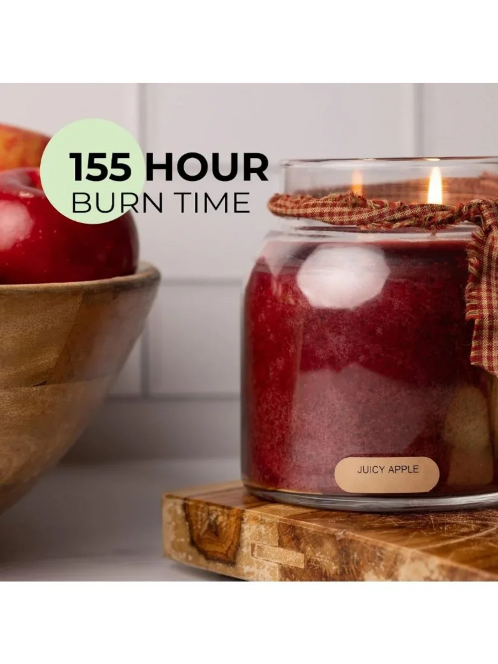 Juicy Apple Scented Candle Jar with Lid - 34oz, Long Lasting 155 Hours, Perfect